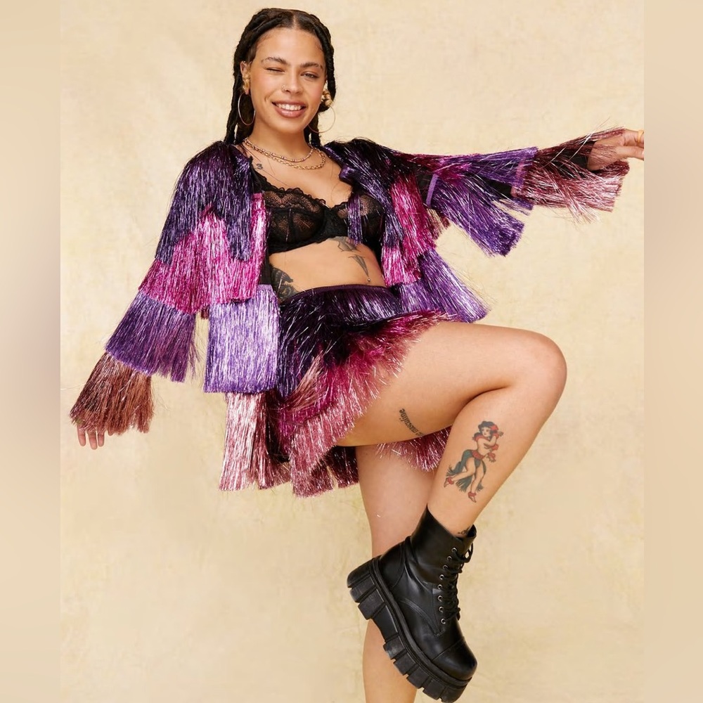 Nasty Gal Metallic Fringe Jacket & Shorts Set